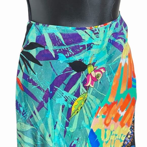 ROBERT GRAHAM RILEY MULTI PRINT SILK SKIRT BOHO PATCHWORK HIPPIE ASYMMETRIC SZ 2 - Picture 2 of 6